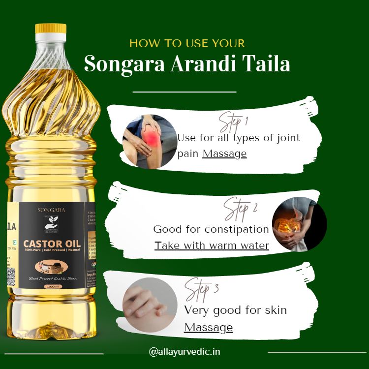 SONGARA 100% Pure Castor Oil (Arandi Taila) | Cold Pressed, Natural & Ayurvedic to Support Hair Growth, Good Skin And Strong Nails (1 unit)