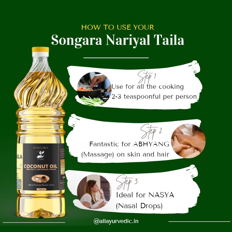 SONGARA Coconut Oil- Purely Ayurvedic| Cold Pressed Chemical-Free | Kachhi Ghani | Wood Pressed Oil for Cooking Hair &