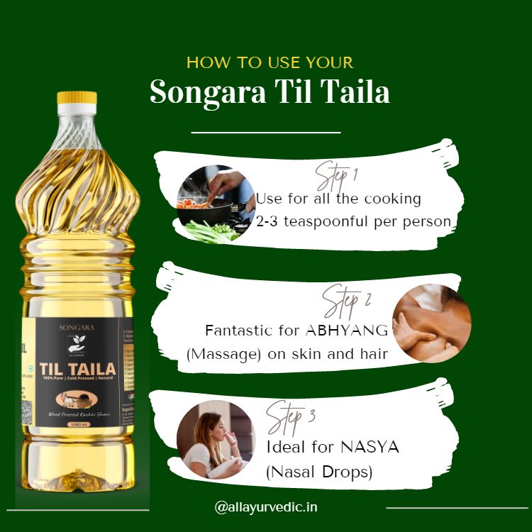 Songara Til Tail | Wood Pressed Sesame Oil| Kolhu/Kacchi Ghani Oil for Cooking| Natural | Chemical-Free | Cold Pressed