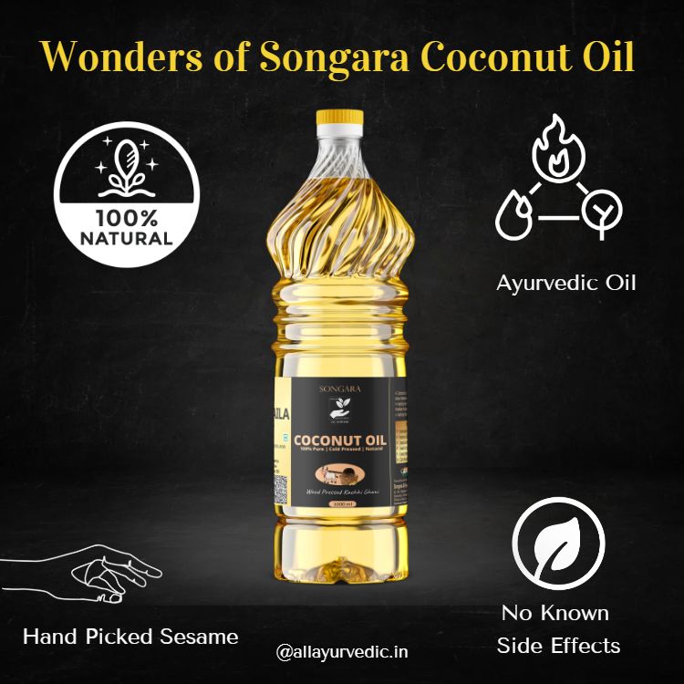SONGARA Coconut Oil- Purely Ayurvedic| Cold Pressed Chemical-Free | Kachhi Ghani | Wood Pressed Oil for Cooking Hair &