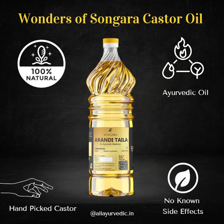 SONGARA 100% Pure Castor Oil (Arandi Taila) | Cold Pressed, Natural & Ayurvedic to Support Hair Growth, Good Skin And Strong Nails (1 unit)