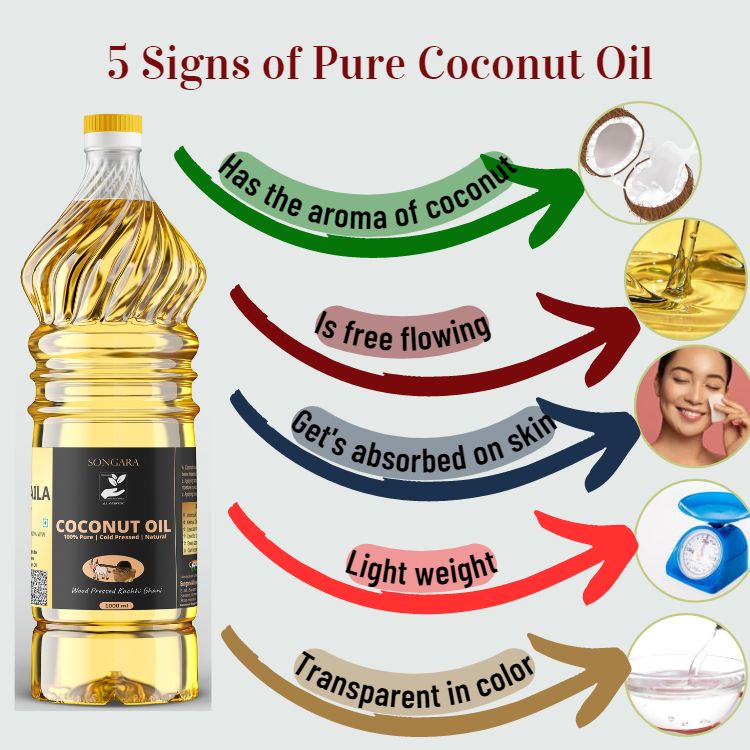 SONGARA Coconut Oil- Purely Ayurvedic| Cold Pressed Chemical-Free | Kachhi Ghani | Wood Pressed Oil for Cooking Hair &