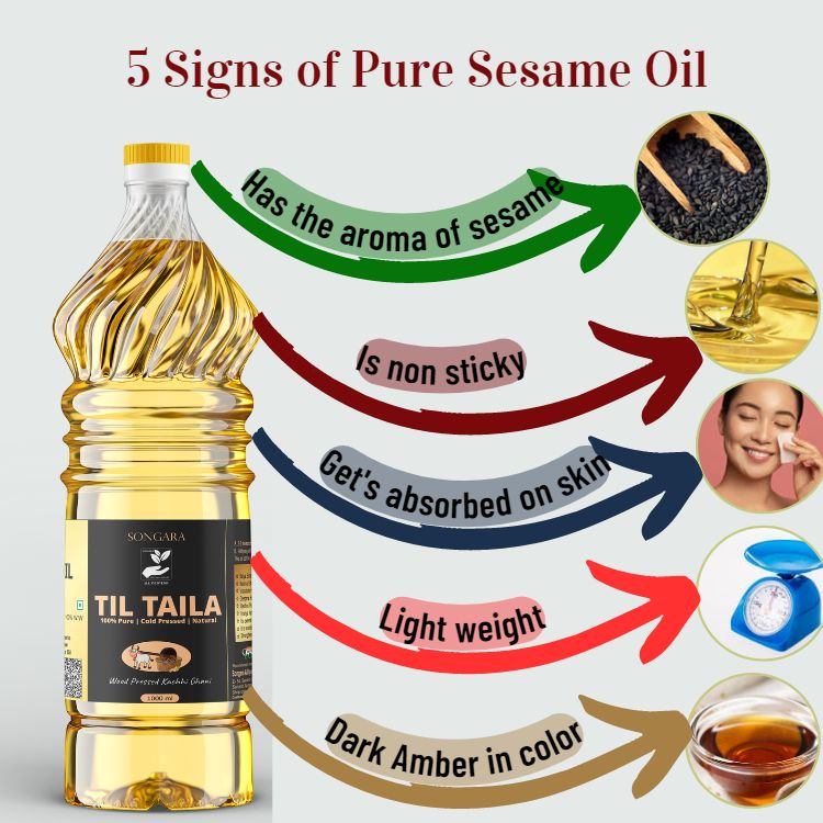Songara Til Tail | Wood Pressed Sesame Oil| Kolhu/Kacchi Ghani Oil for Cooking| Natural | Chemical-Free | Cold Pressed