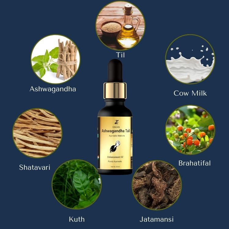 SONGARA Ashwagandha Oil | Ayurvedic Massage Oil for Men | Restores energy & hardens the relaxing muscles | Pure Ayurvedic Men's Wellness| 30 ml (Pack of 1)