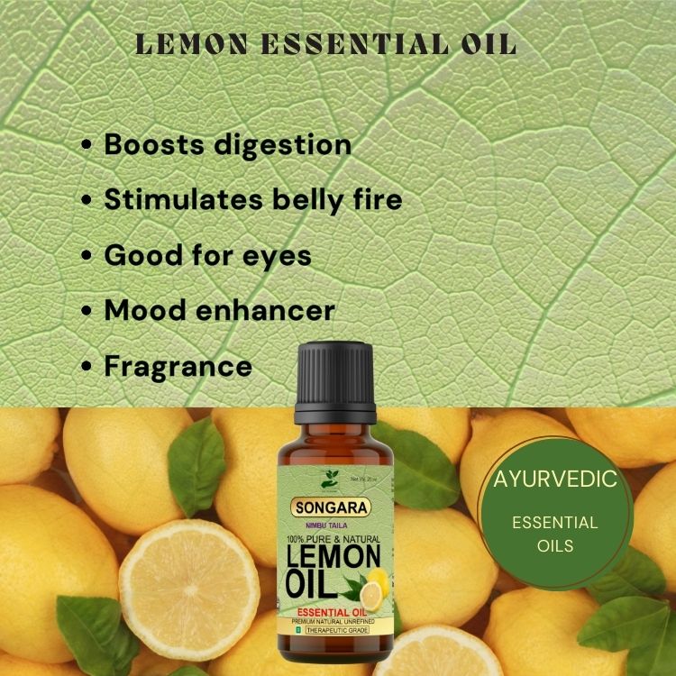 Songara Lemon Essential Oil | Nimbu Taila | Boosts Skin Hair and Scalp Vitality | Revitalizing & Brightening Care