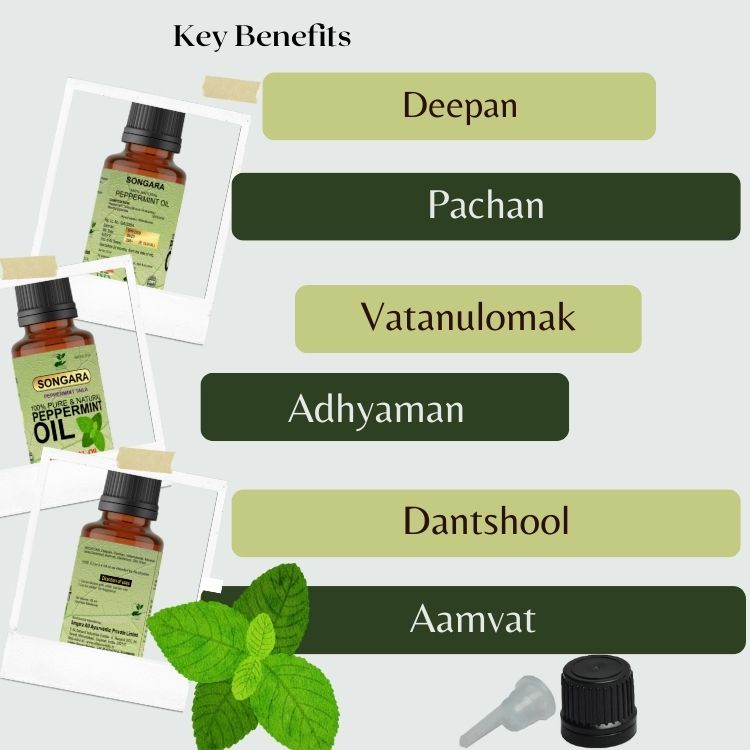 Songara Peppermint Essential Oil | Undiluted Pure Ayurvedic and Natural Therapeutic grade for Steaming Hair Skin Face &