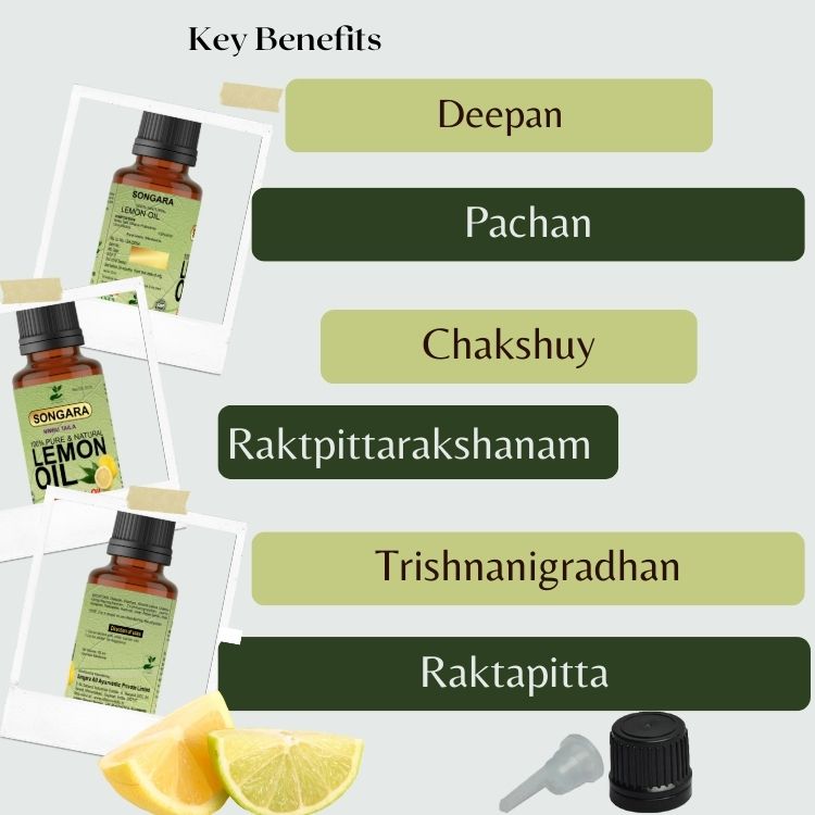 Songara Lemon Essential Oil | Nimbu Taila | Boosts Skin, Hair, and Scalp Vitality | Revitalizing & Brightening Care for Face & Body | 100% Pure, Natural, Ayurvedic Essential Oil | 20ML