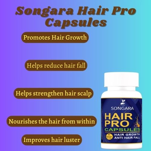 Songara Hair Pro Capsules: Purely Ayurvedic Anti Hair Fall Capsules Strengthens Hair Follicles and Roots. Augments Hair Growth, Luster, Improves Hair Thickness| Pack of 1