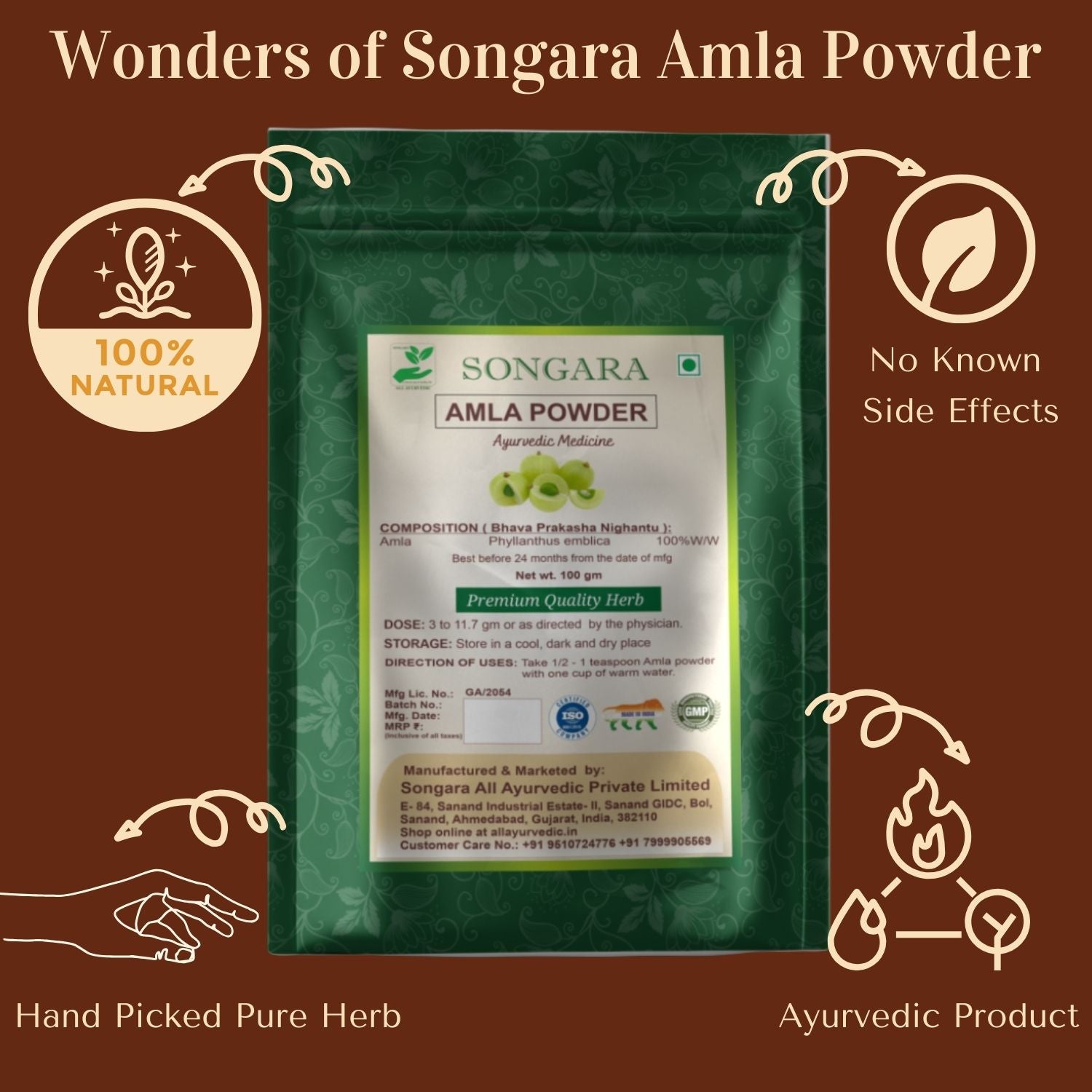 Songara Amla Powder - (Phyllanthus emblica) Best for Hair Vitamin C Supplement Natural Detoxifier - Powder
