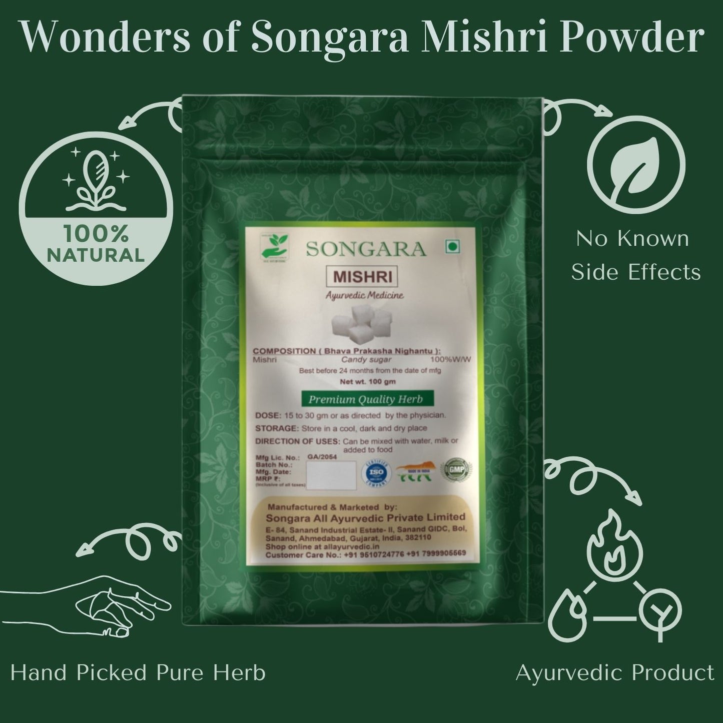 Songara Mishri Powder: (Candy sugar) Natural Sweetener Throat Soother Rich in Minerals Balancing Properties Digestive