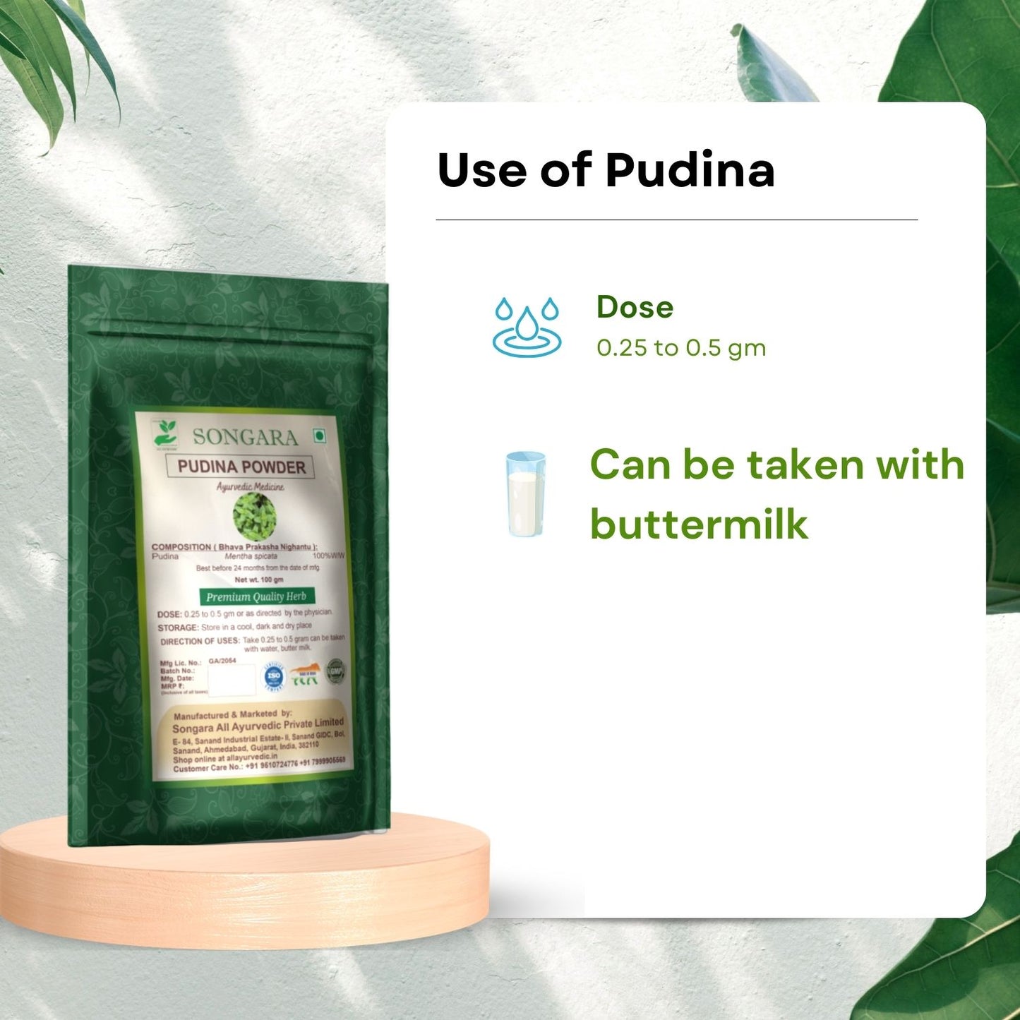 Songara Pudina Powder - (Mentha spicata) herbal remedy for bloating and gas