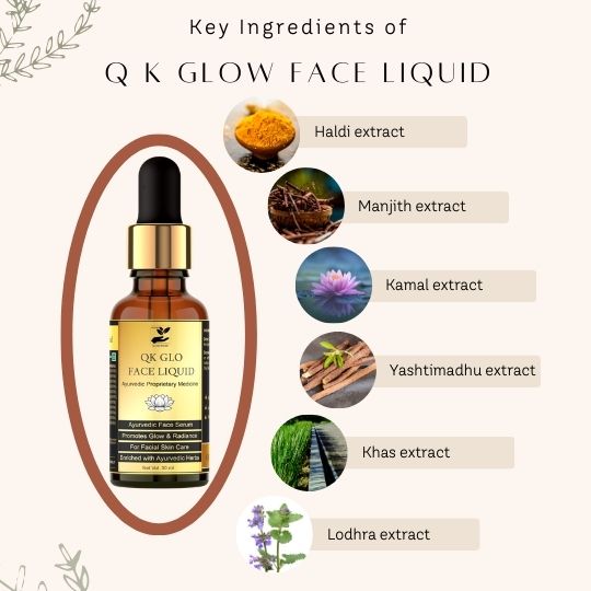 QK Glo Face Liquid | Water Based Ayurvedic Face Serum for glowing skin dark spot Pigmentation for women men (30 ml)