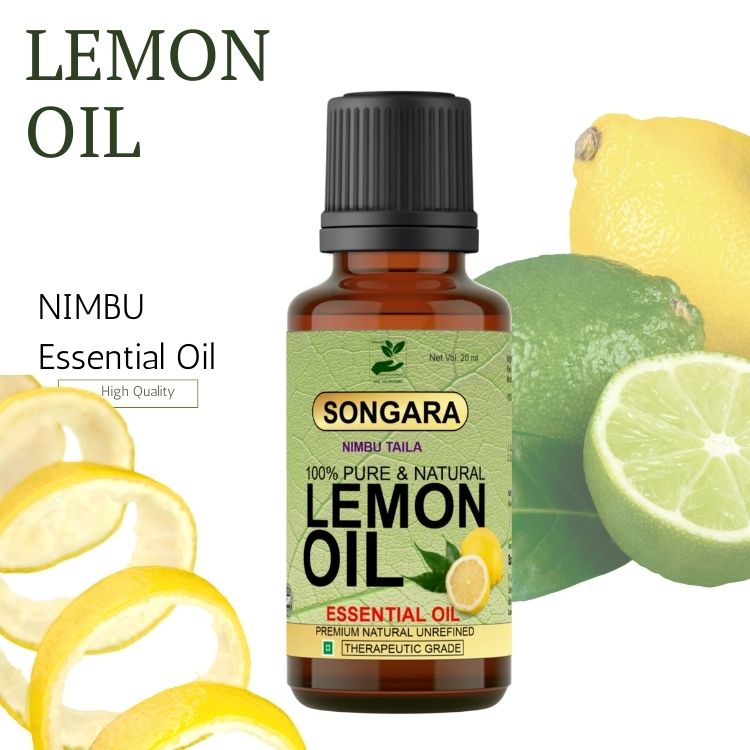 Songara Lemon Essential Oil | Nimbu Taila | Boosts Skin, Hair, and Scalp Vitality | Revitalizing & Brightening Care for Face & Body | 100% Pure, Natural, Ayurvedic Essential Oil | 20ML