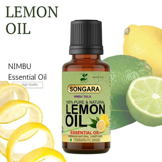 Songara Lemon Essential Oil | Nimbu Taila | Boosts Skin Hair and Scalp Vitality | Revitalizing & Brightening Care