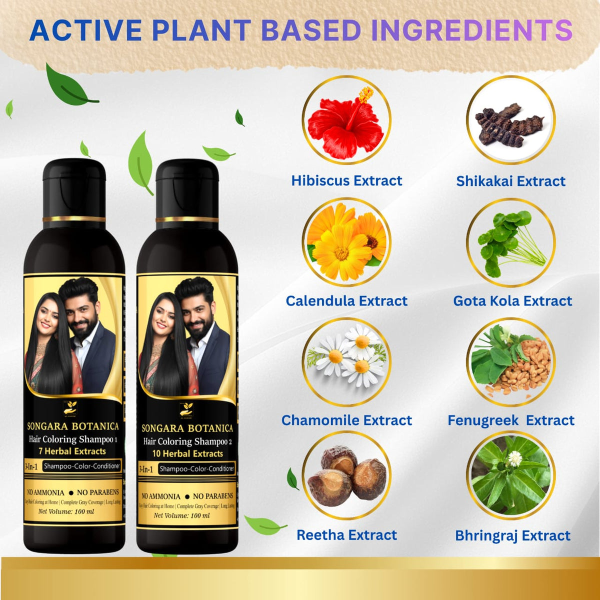 Songara Botanica Hair Coloring Shampoo- Natural Black, No Ammonia, No Harsh Chemicals, 200ml