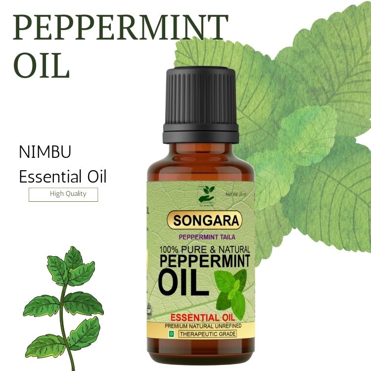 Songara Peppermint Essential Oil | Undiluted Pure, Ayurvedic and Natural Therapeutic grade for Steaming, Hair, Skin, Face & Diffuser| Cooling & Refreshing Care for Face & Body | 100% Pure, Natural, Ayurvedic Essential Oil | 20ML