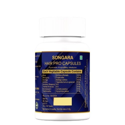 Songara Hair Pro Capsules: Purely Ayurvedic Anti Hair Fall Capsules Strengthens Hair Follicles and Roots. Augments Hair Growth, Luster, Improves Hair Thickness| Pack of 1