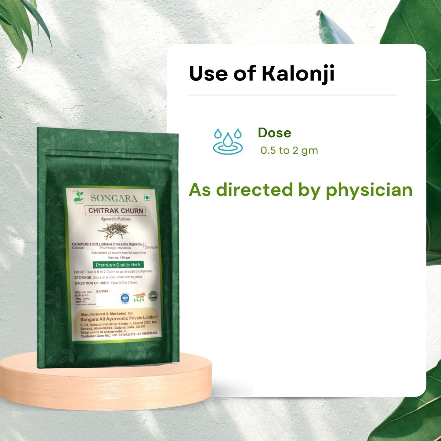 Songara Chitrak Powder: (Plumbago zeylanica) Supports Healthy Metabolism Constipation Indigestion Piles Muscular Pain