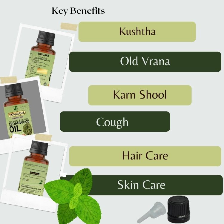 Songara Cedarwood Essential Oil- 100% Pure Ayurvedic | Strengthens hair follicles promotes shiny hair | Beard oil