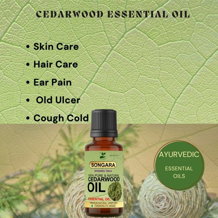 Songara Cedarwood Essential Oil- 100% Pure Ayurvedic | Strengthens hair follicles promotes shiny hair | Beard oil