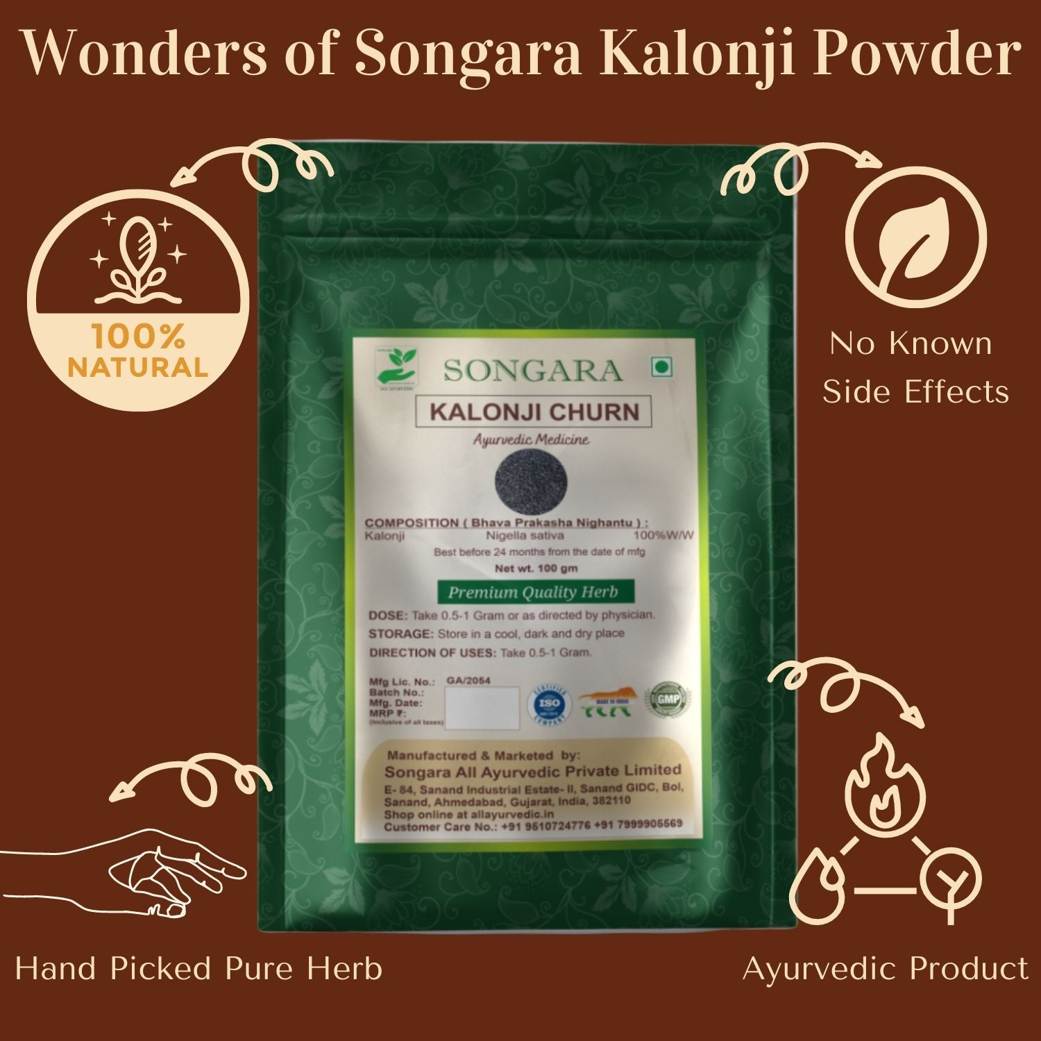 Songara Kalonji Powder: (Nigella sativa) for Health Hair Growth Managing Sugar Level Skin Health Organically Processed