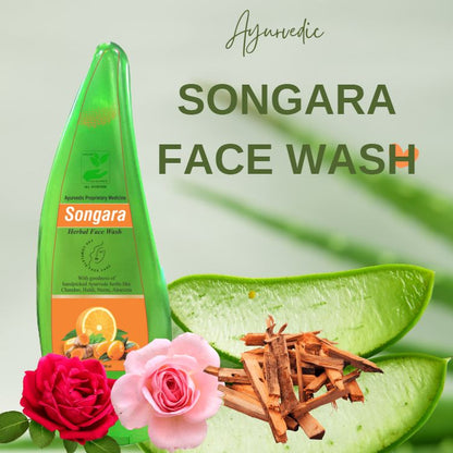Songara Herbal Face Wash with Ayurvedic Wisdom of Sandal Wood, Aloe Vera, Haldi Face Wash for Daily Use