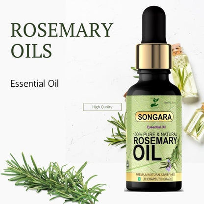 Songara Rosemary Oil: Ayurvedic Essential Oil for Hair Growth, Hair Fall Control and Nourishment, Skin Care | 100% Pure, Natural, Undiluted | 20ml