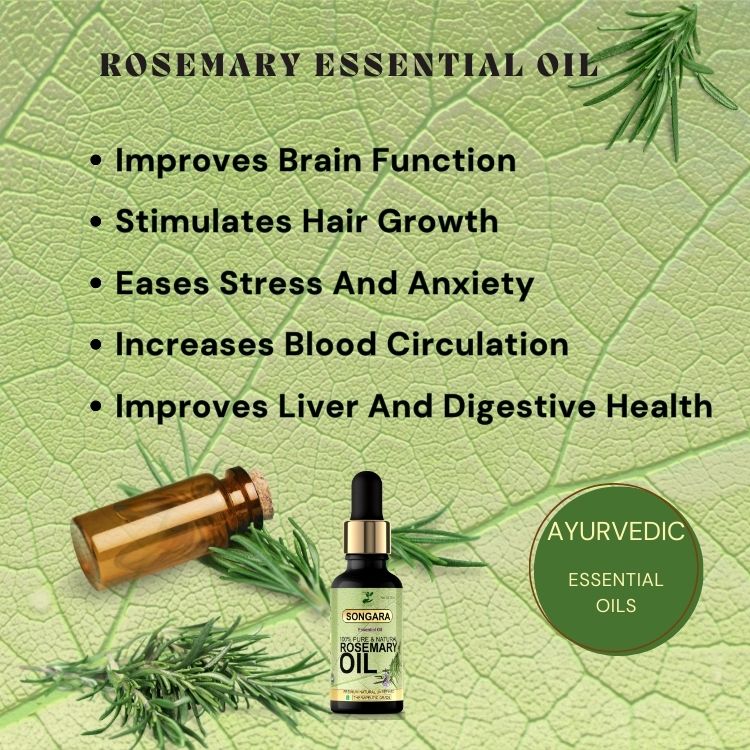 Songara Rosemary Oil: Ayurvedic Essential Oil for Hair Growth, Hair Fall Control and Nourishment, Skin Care | 100% Pure, Natural, Undiluted | 20ml