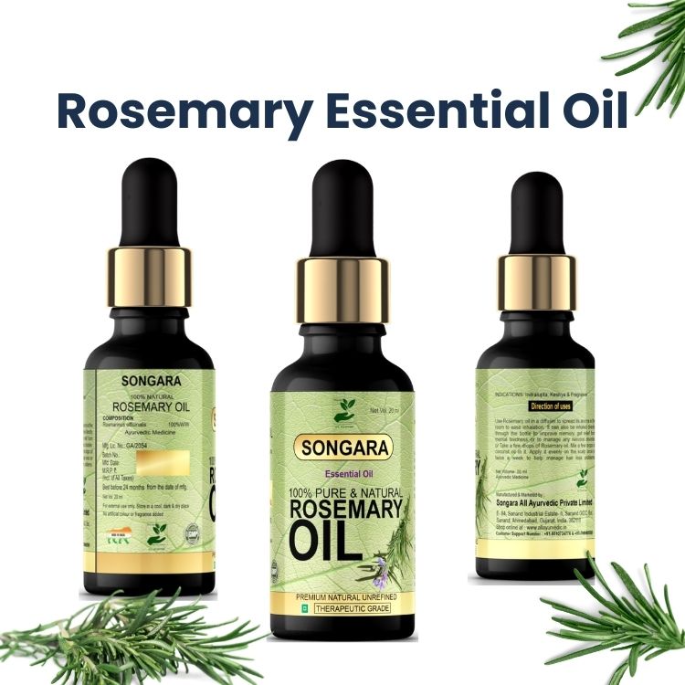 Songara Rosemary Oil: Ayurvedic Essential Oil for Hair Growth, Hair Fall Control and Nourishment, Skin Care | 100% Pure, Natural, Undiluted | 20ml