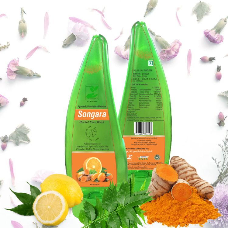 Songara Herbal Face Wash with Ayurvedic Wisdom of Sandal Wood, Aloe Vera, Haldi Face Wash for Daily Use