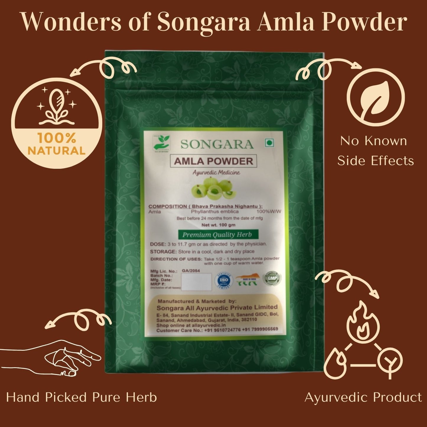 Songara Amla Powder - (Phyllanthus emblica) Best for Hair, Vitamin C Supplement, Natural Detoxifier