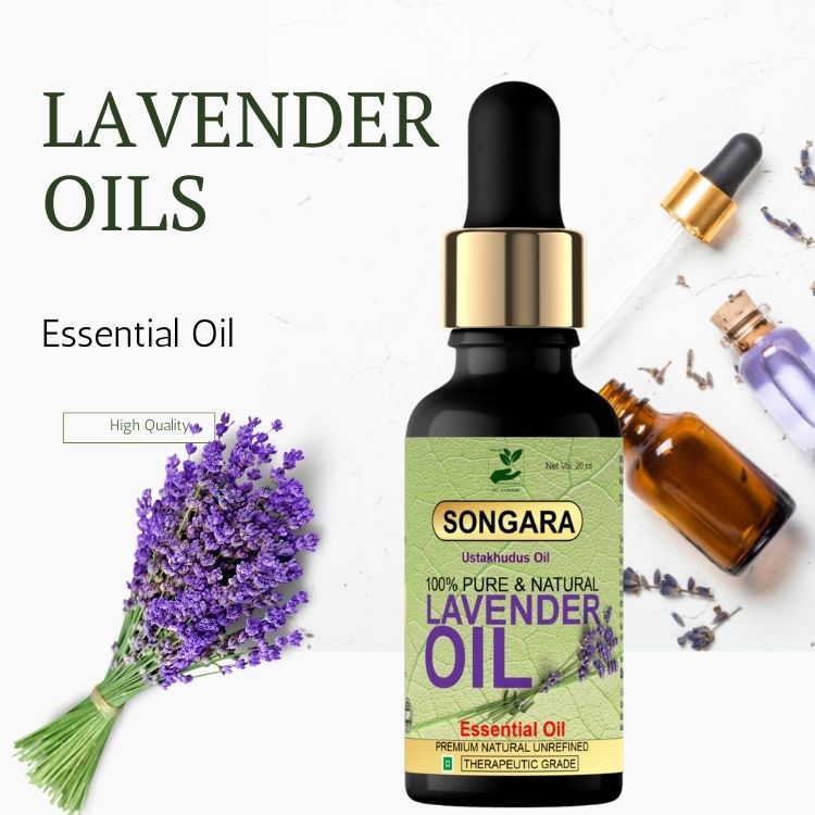 Songara Lavender Essential Oil, Ayurvedic Ustakhudus Oil| 100% Pure & Natural helps Promote Hair Growth, Skin Care, Face & Aromatherapy, Relaxing Sleep| Premium Therapeutic Grade 20ml