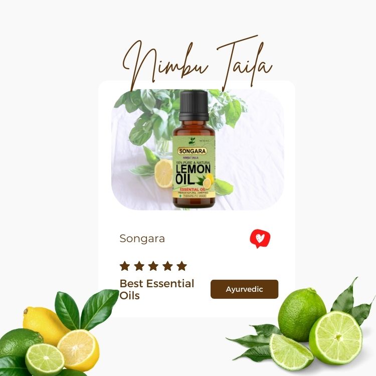 Songara Lemon Essential Oil | Nimbu Taila | Boosts Skin, Hair, and Scalp Vitality | Revitalizing & Brightening Care for Face & Body | 100% Pure, Natural, Ayurvedic Essential Oil | 20ML