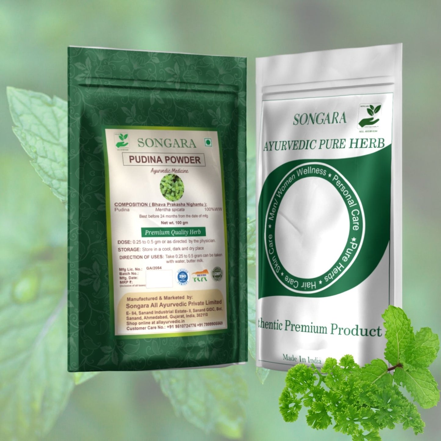 Songara Pudina Powder - (Mentha spicata) herbal remedy for bloating and gas