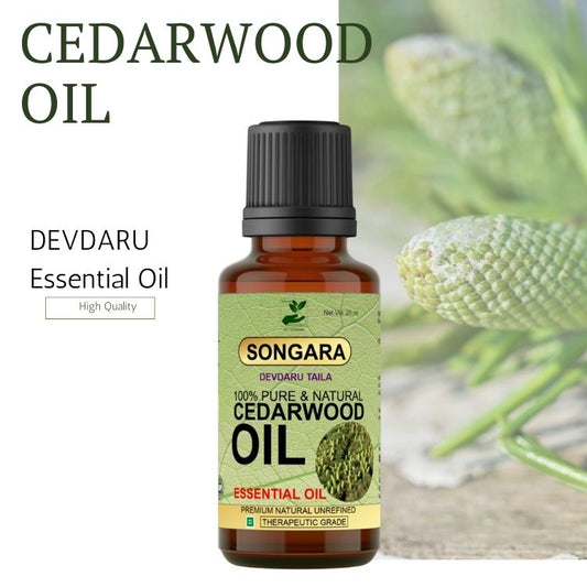 Songara Cedarwood Essential Oil- 100% Pure, Ayurvedic | Strengthens hair follicles, promotes shiny hair | Beard oil for men | Natural & Undiluted | Therapeutic Grade Essential Oil | | Chemical and Preservative Free| 20ml
