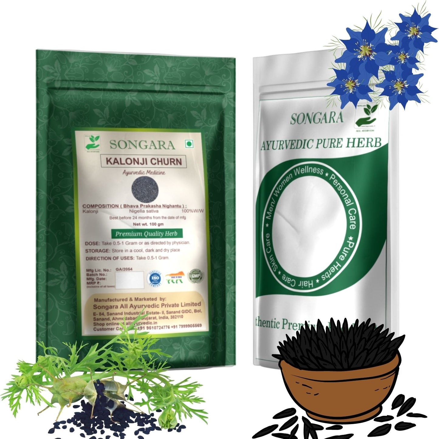 Songara Kalonji Powder: (Nigella sativa) for Health, Hair Growth, Managing Sugar Level, Skin Health, Organically Processed, Premium Natural, (Indian Superfood, Add flavour to curries, Indian Breads and Baked Goods, (100G, Pouch)