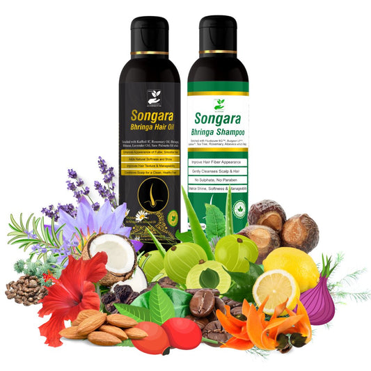 Songara Bhringa Hair Oil & Shampoo contains Kaffoil- R™ & Burgeon UP to Promote Hair Growth (1 unit of 100ml each)