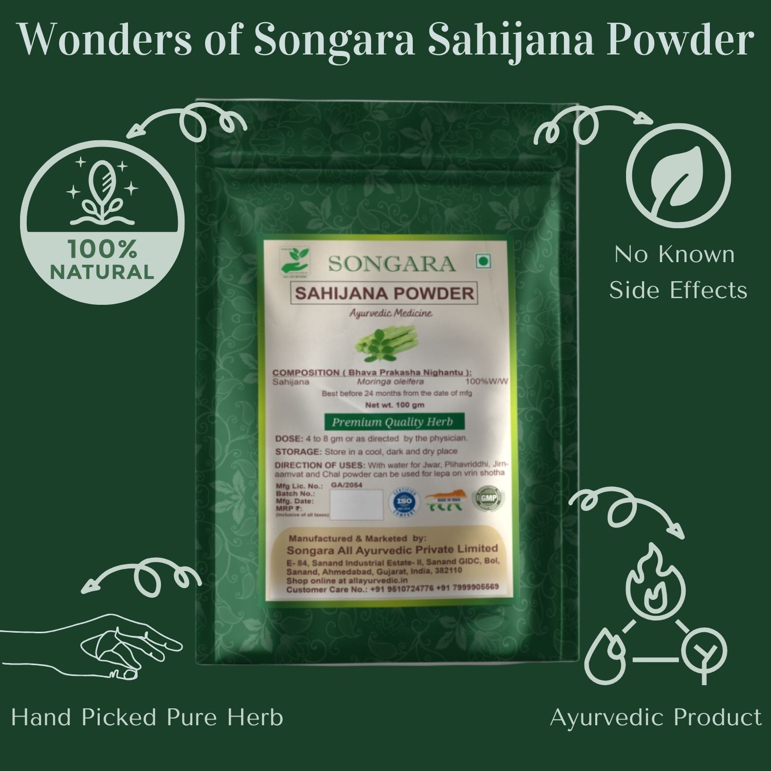 Songara Sahijana Powder: (Moringa oleifera) Nutrient-Rich Ingredients Holistic Health Digestive Support 100gm - Powder