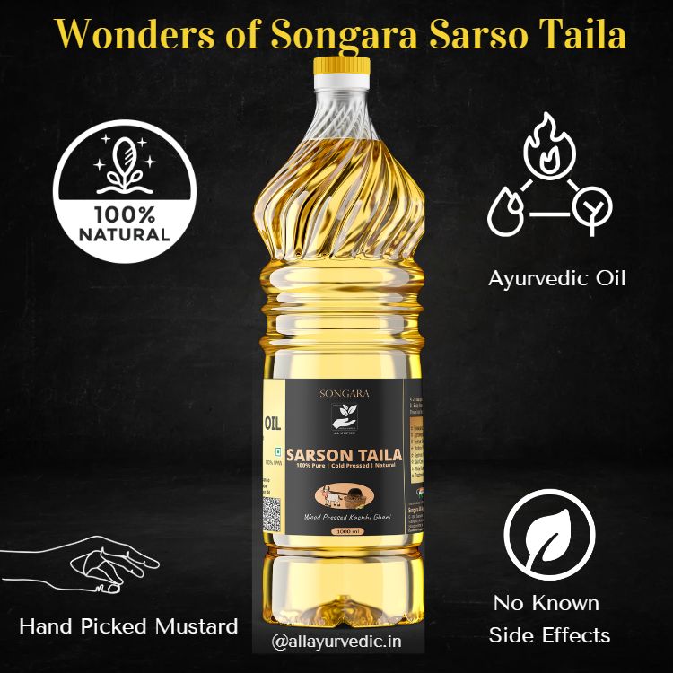 SONGARA Sarso Taila| Wood Pressed Mustard Oil| Kacchi Ghani / Chekku | Natural, Chemical-Free | Cold Pressed Mustard Oil for Cooking & Medicinal Use