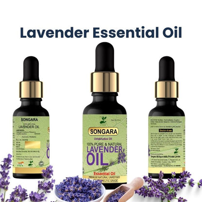 Songara Lavender Essential Oil, Ayurvedic Ustakhudus Oil| 100% Pure & Natural helps Promote Hair Growth, Skin Care, Face & Aromatherapy, Relaxing Sleep| Premium Therapeutic Grade 20ml