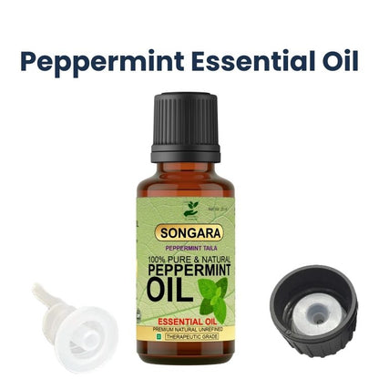 Songara Peppermint Essential Oil | Undiluted Pure, Ayurvedic and Natural Therapeutic grade for Steaming, Hair, Skin, Face & Diffuser| Cooling & Refreshing Care for Face & Body | 100% Pure, Natural, Ayurvedic Essential Oil | 20ML