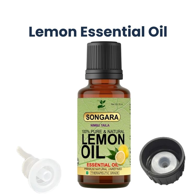Songara Lemon Essential Oil | Nimbu Taila | Boosts Skin, Hair, and Scalp Vitality | Revitalizing & Brightening Care for Face & Body | 100% Pure, Natural, Ayurvedic Essential Oil | 20ML