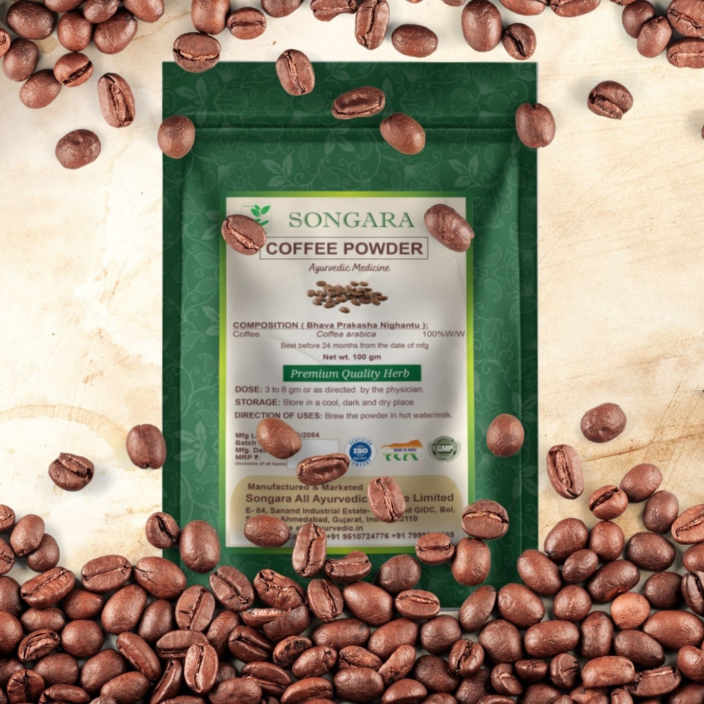 Songara Coffee : (Coffea Arabica) 100% Pure, Natural Coffee Powder | Rich & Creamy Taste | Instant Coffee for Smooth Aroma & taste, Hot and cold coffee | Pure Ayurvedic | 100gm (1 Unit)