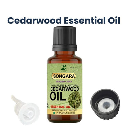 Songara Cedarwood Essential Oil- 100% Pure, Ayurvedic | Strengthens hair follicles, promotes shiny hair | Beard oil for men | Natural & Undiluted | Therapeutic Grade Essential Oil | | Chemical and Preservative Free| 20ml